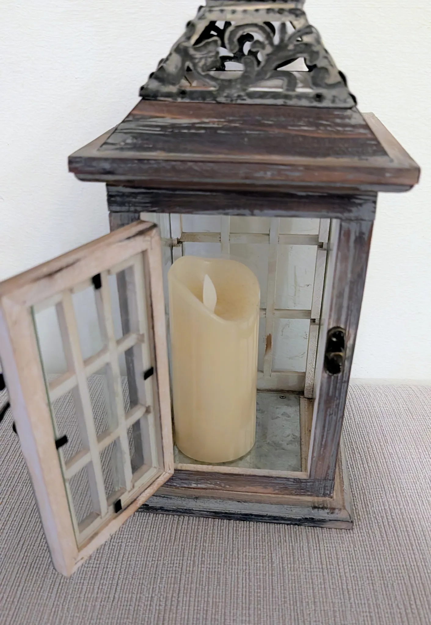Decorative Wooden Lantern with Candle (Battery Operated) photo 1