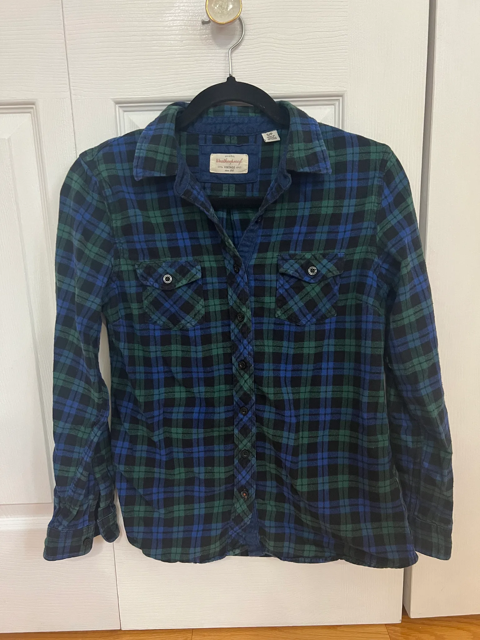 100% Cotton Blue & Green Flannel, Women’s Small photo 1