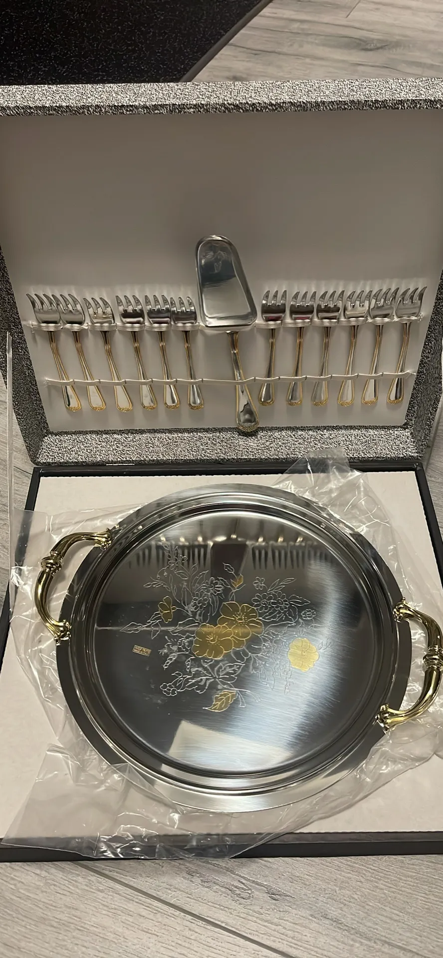 🎁 Vintage Inox 18/10 with gold inlay serving set photo 1