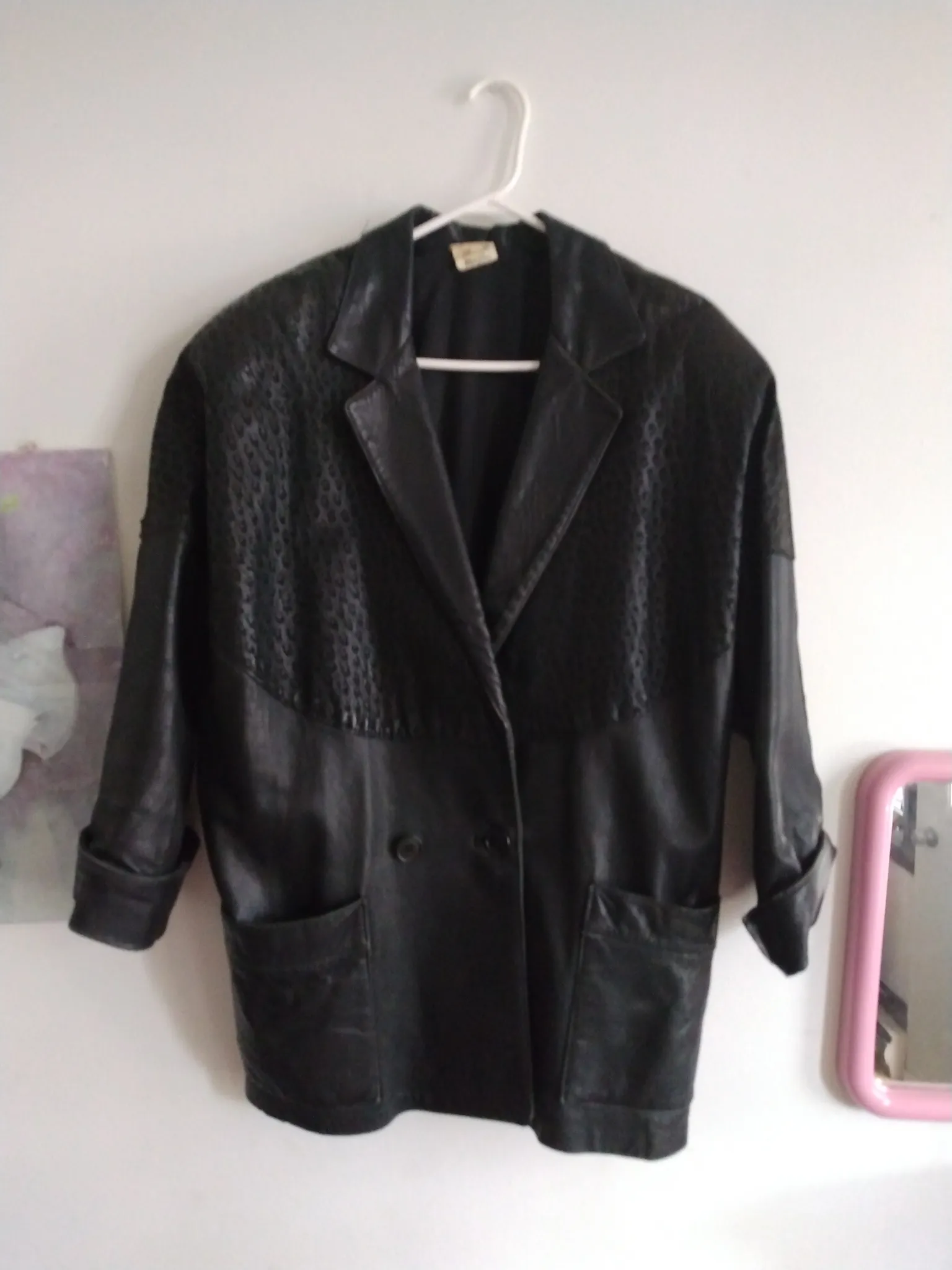 Vintage leather jacket leopard print LARGE photo 1