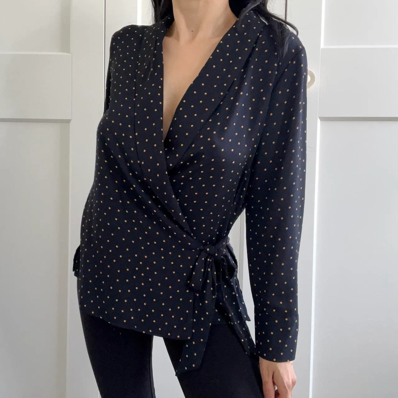 Zara Basic Polka Dot Wrap Blouse~XS photo 1