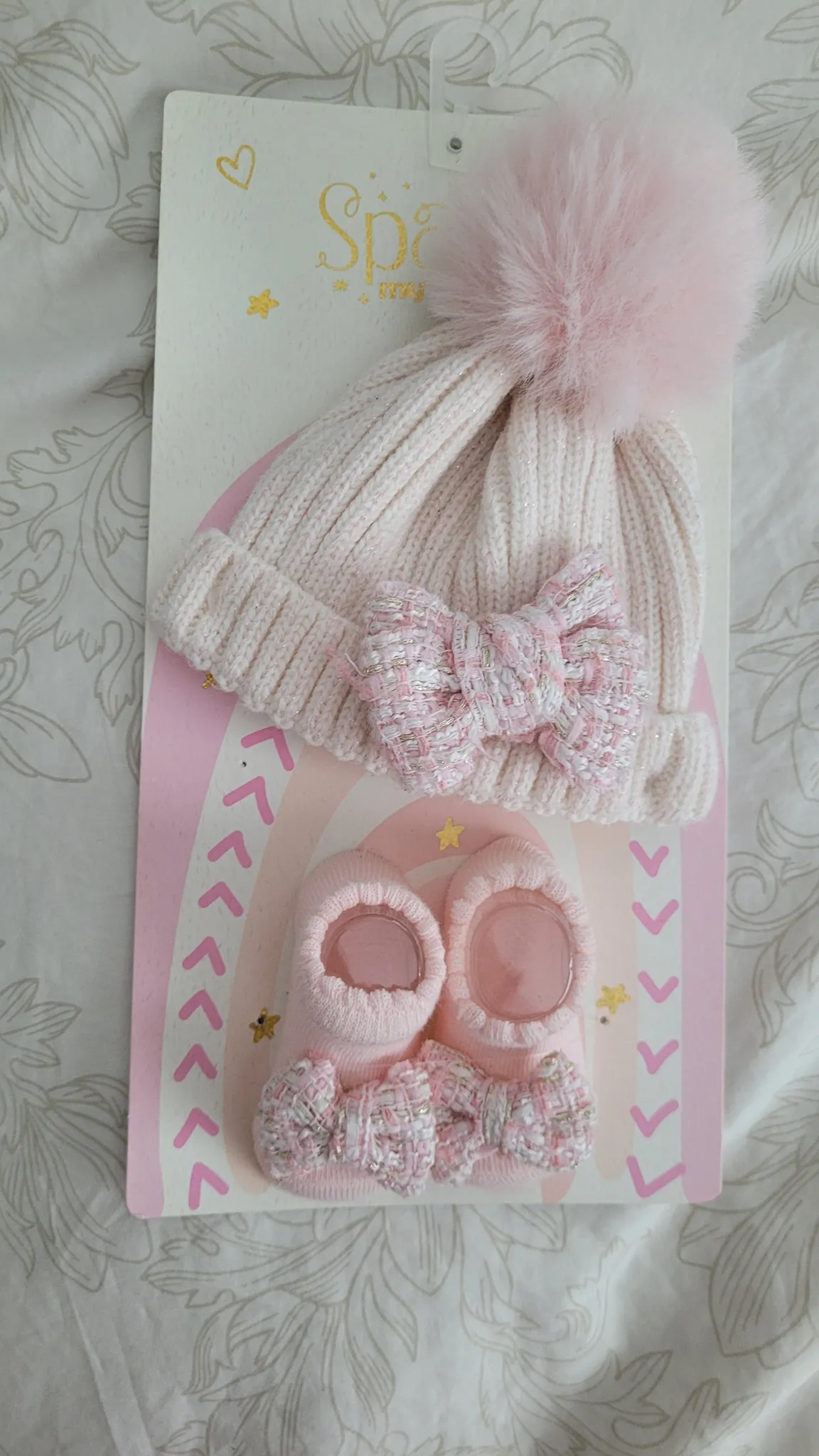 0-12 mo baby girl hat and socks set photo 1