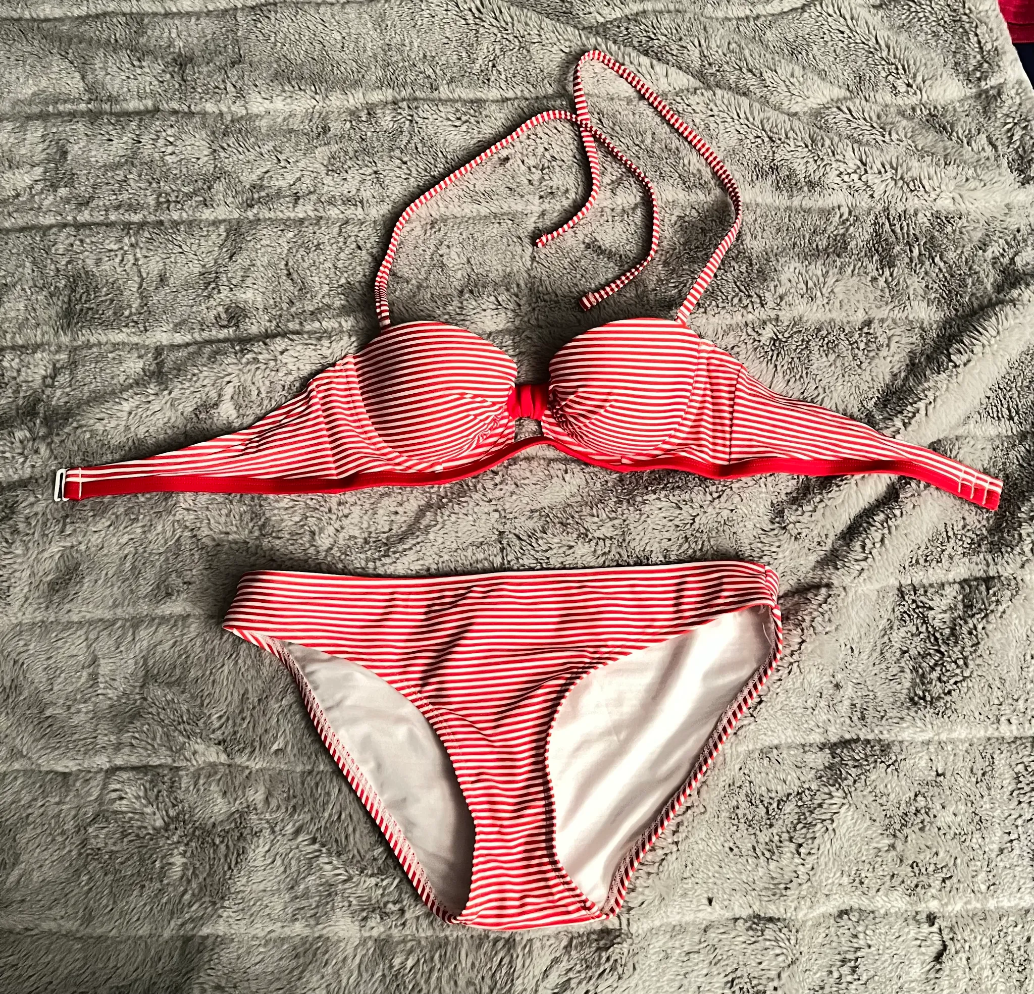 aerie red & white striped bikini photo 1