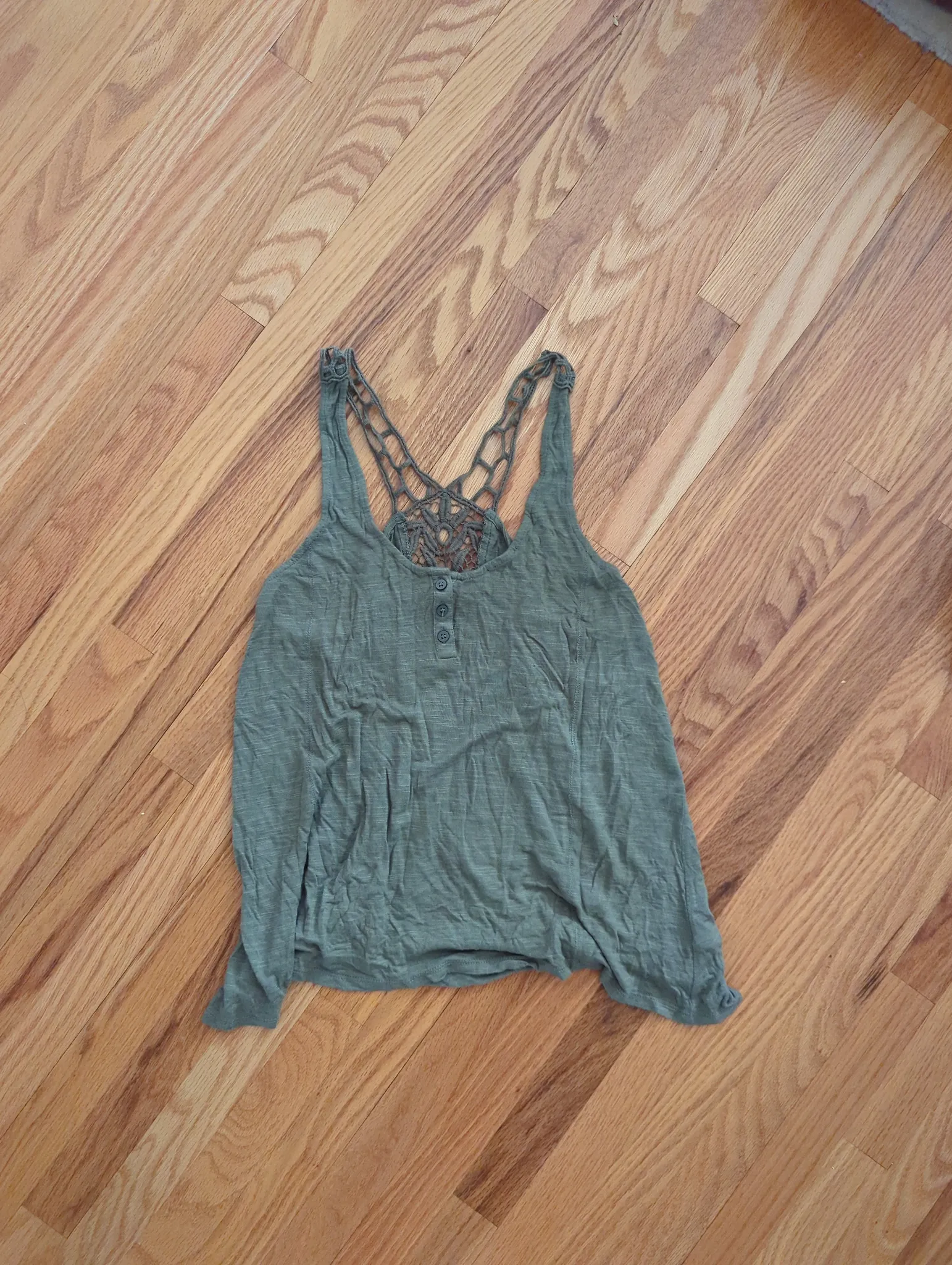 Olive Green Crochet Back Tank Top photo 1