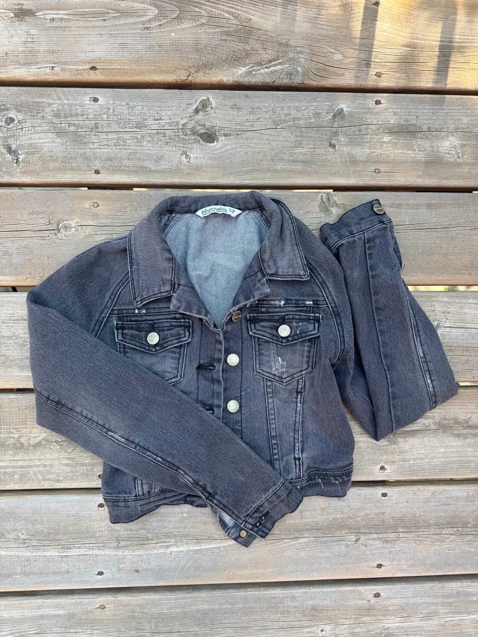 Distressed jean jacket cropped photo 1