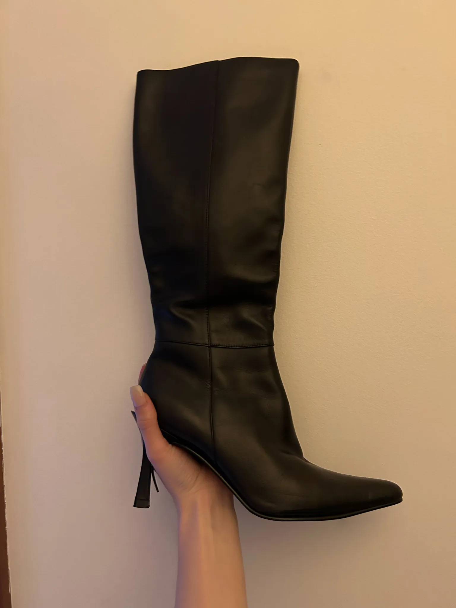 Vintage Black Leather Stiletto Heel Boots size 6 photo 1