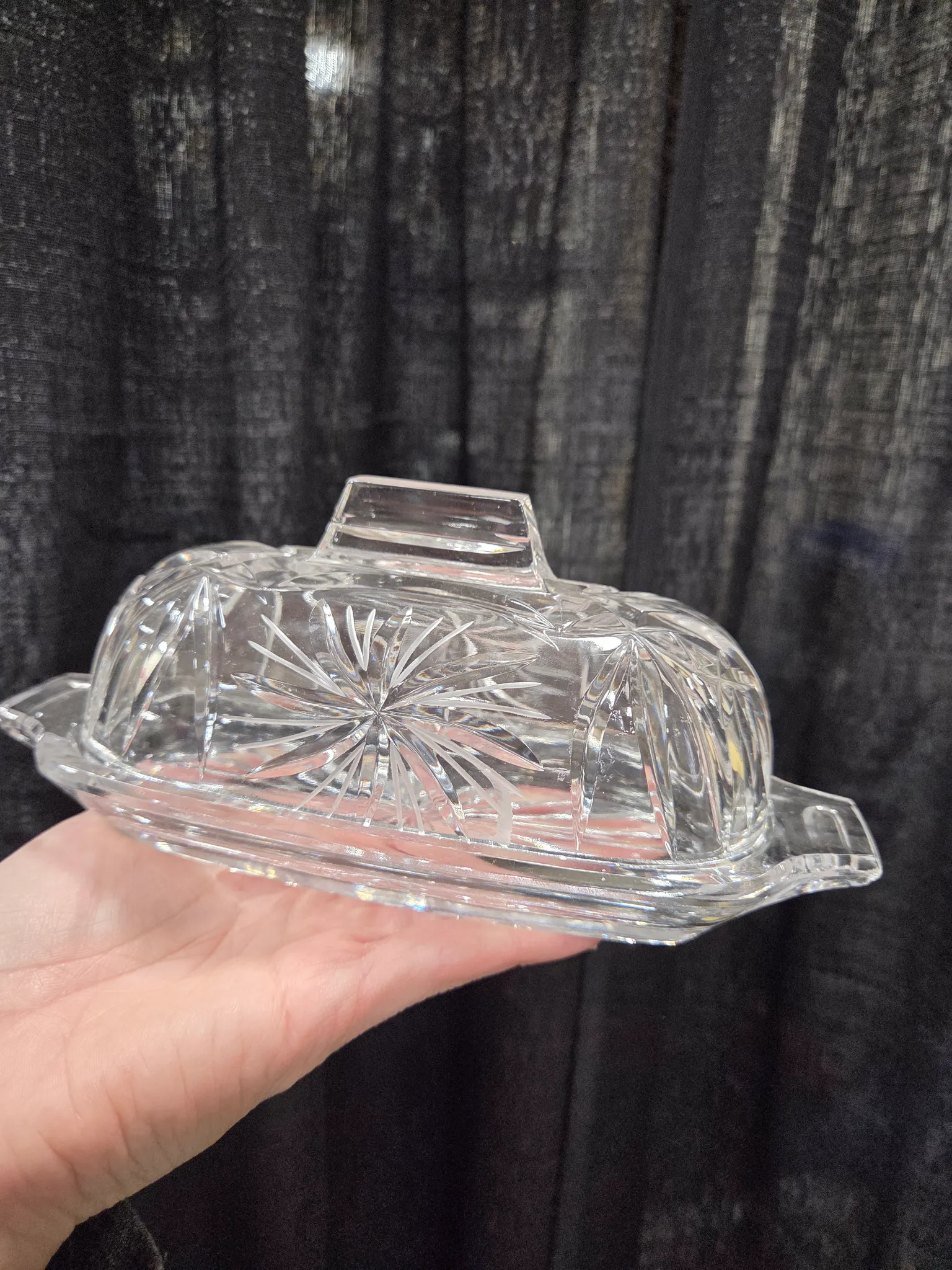 Cut crystal butter dish with lid photo 1