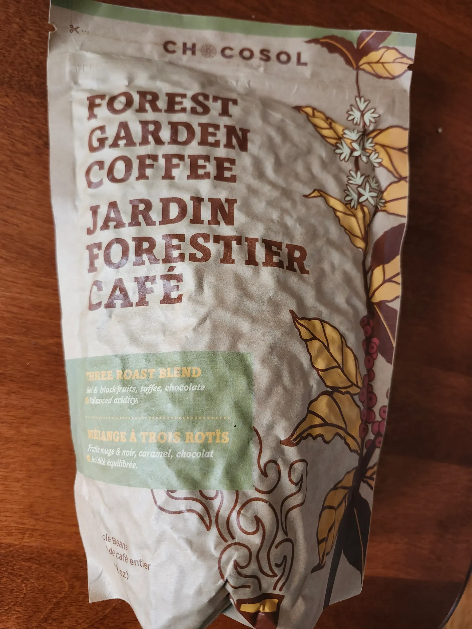 Chocosol Forest Garden coffee. Three roast blend. photo 1
