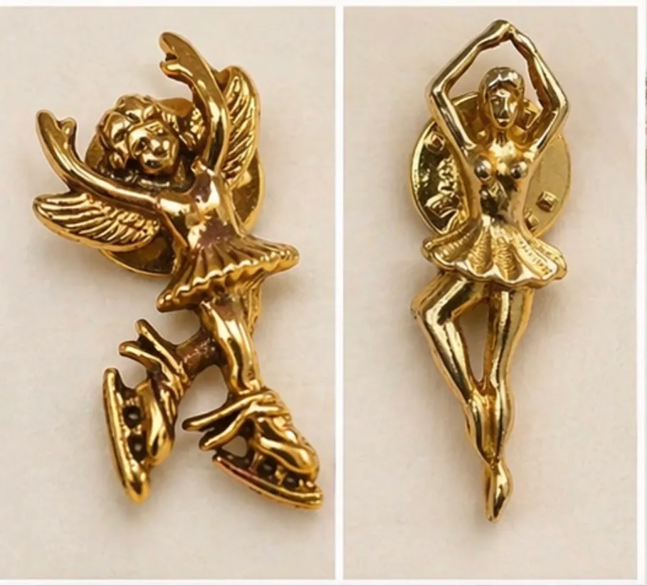 Vintage Skater & Ballerina Gold Pin Set photo 1