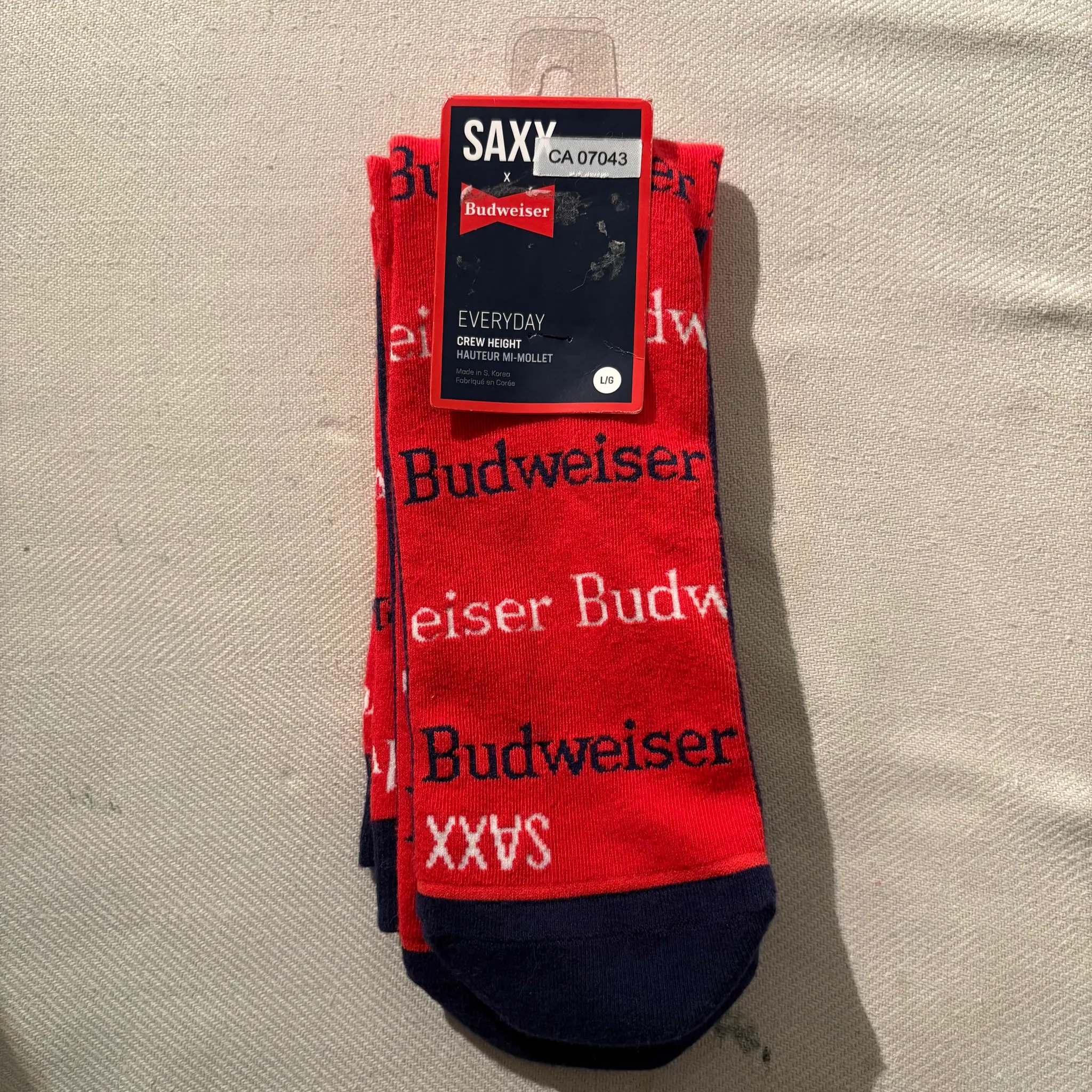 Saxx Budweiser beer cotton crew large fun print sock photo 1