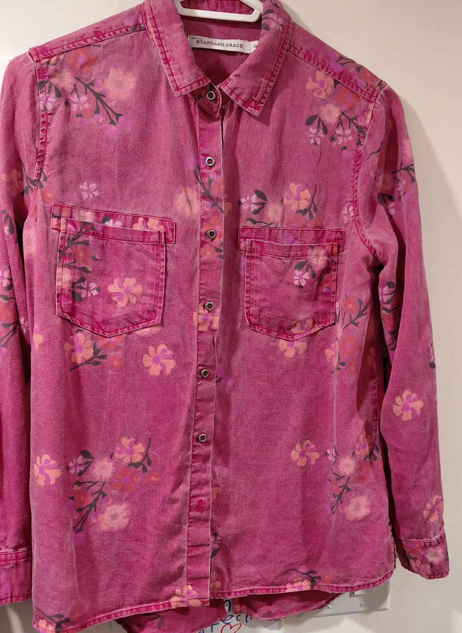 Magenta floral long-sleeve button up photo 1