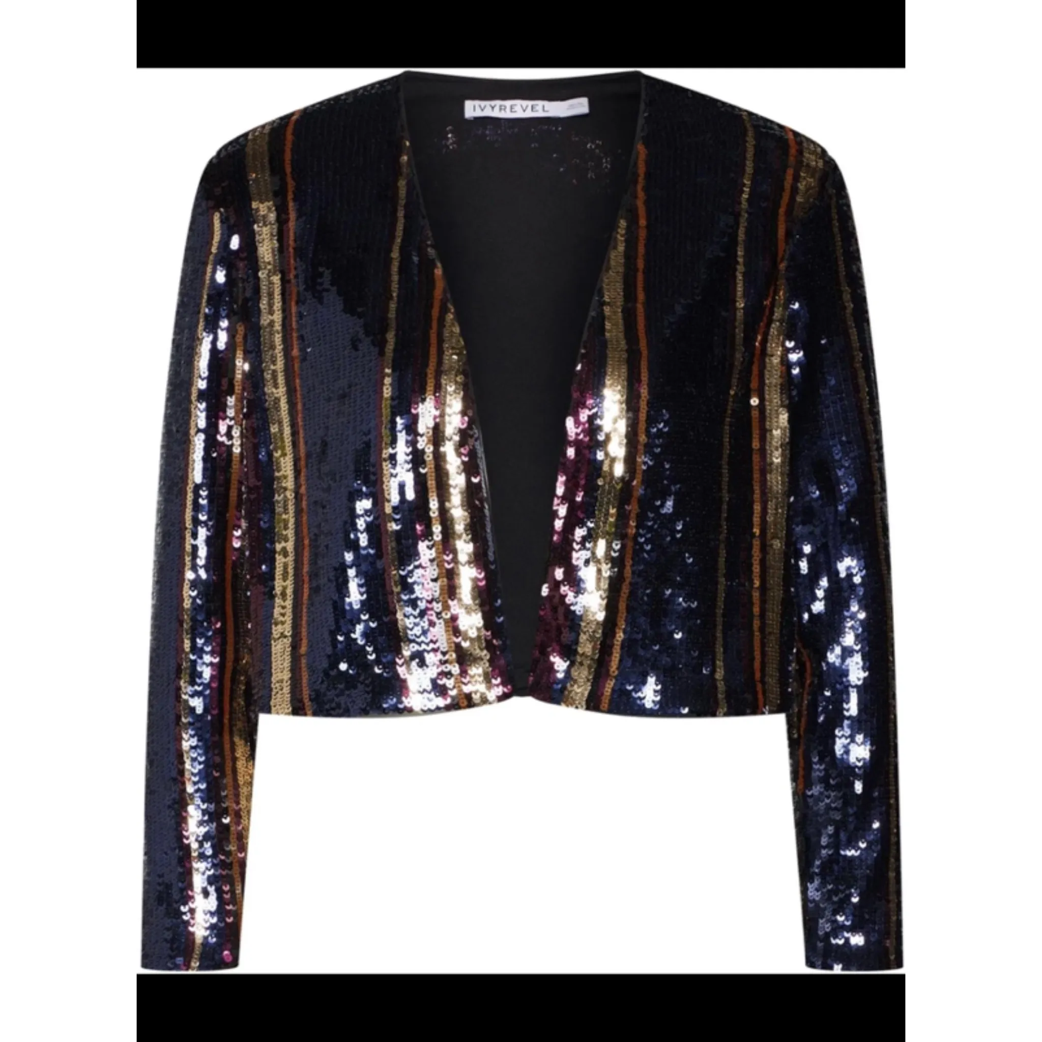 Ivyrevel Cropped Sequin Striped Trazy Blazer photo 1