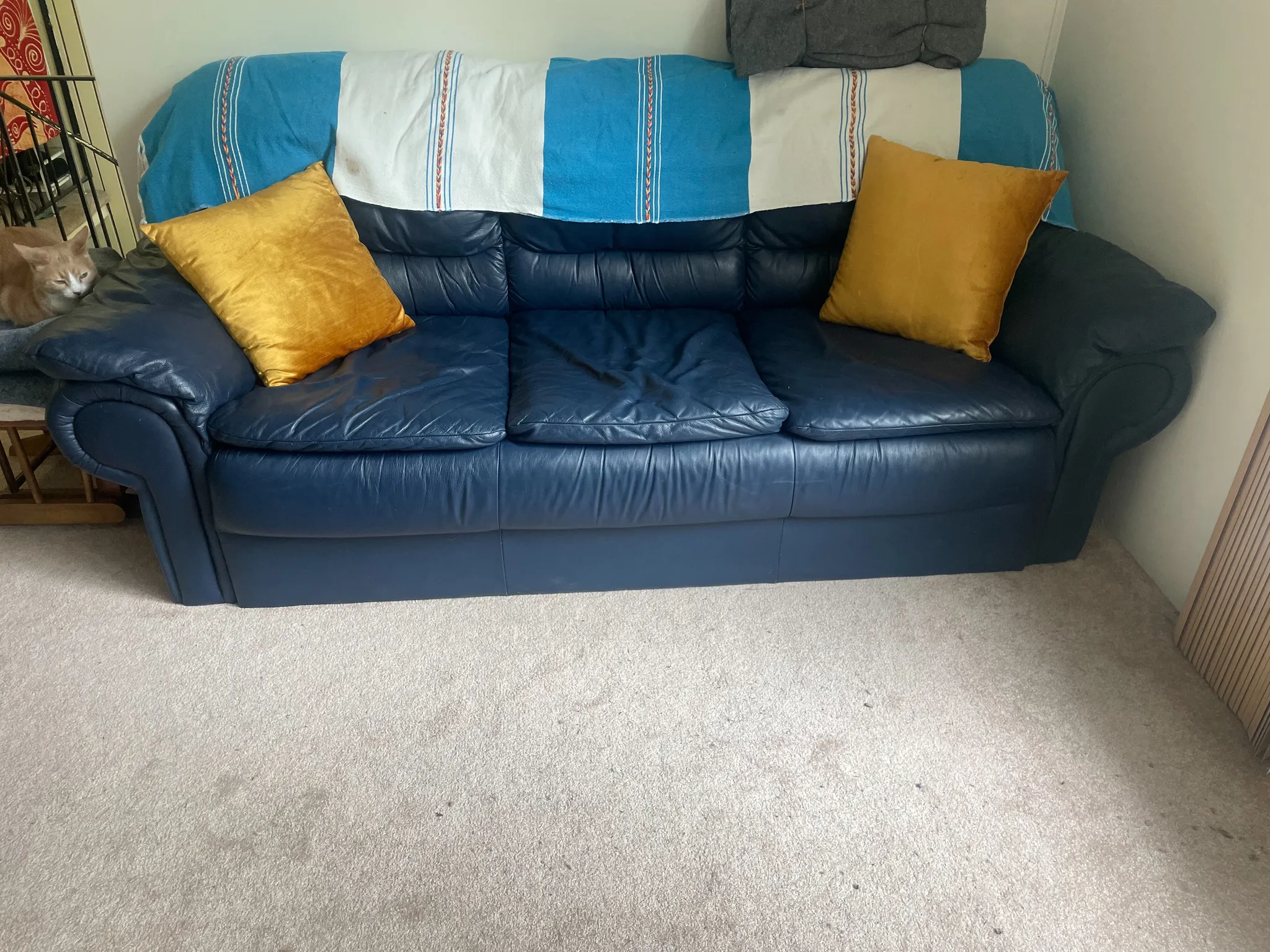 Navy Leather Couch  photo 1