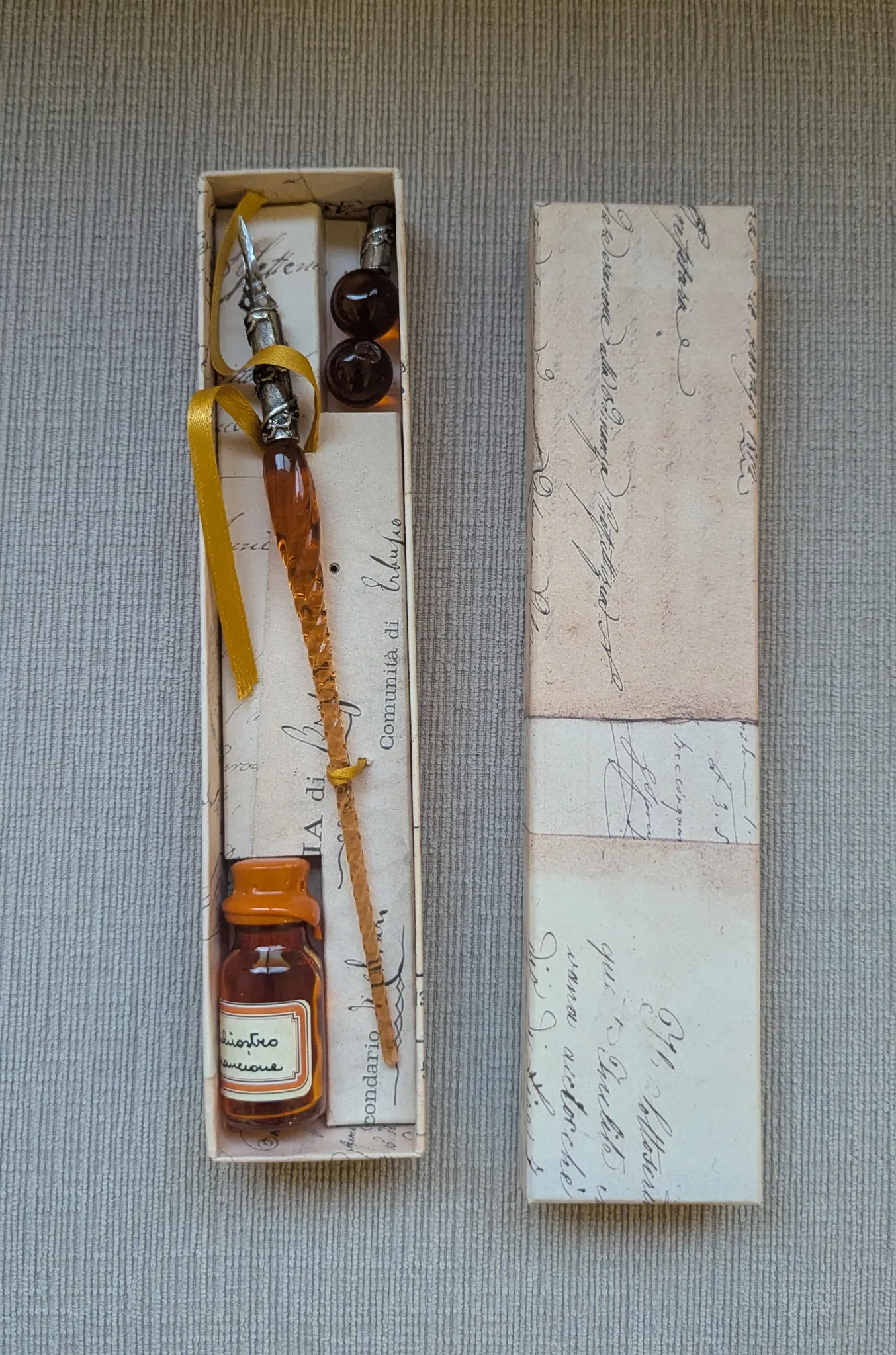 Vintage Calligraphy Set with Amber Inkwell  photo 1