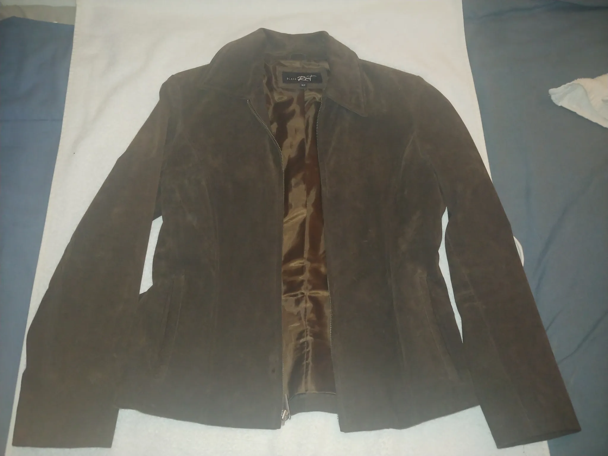 S brown suede leather jacket photo 1
