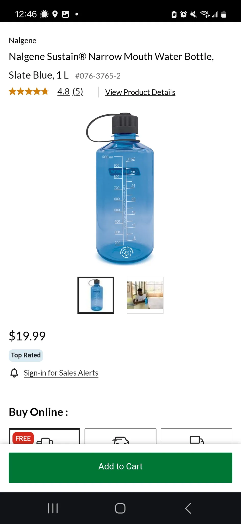 Nalgene Sustain® Narrow Mouth Water Bottle, Slate Blue, 1 L photo 1