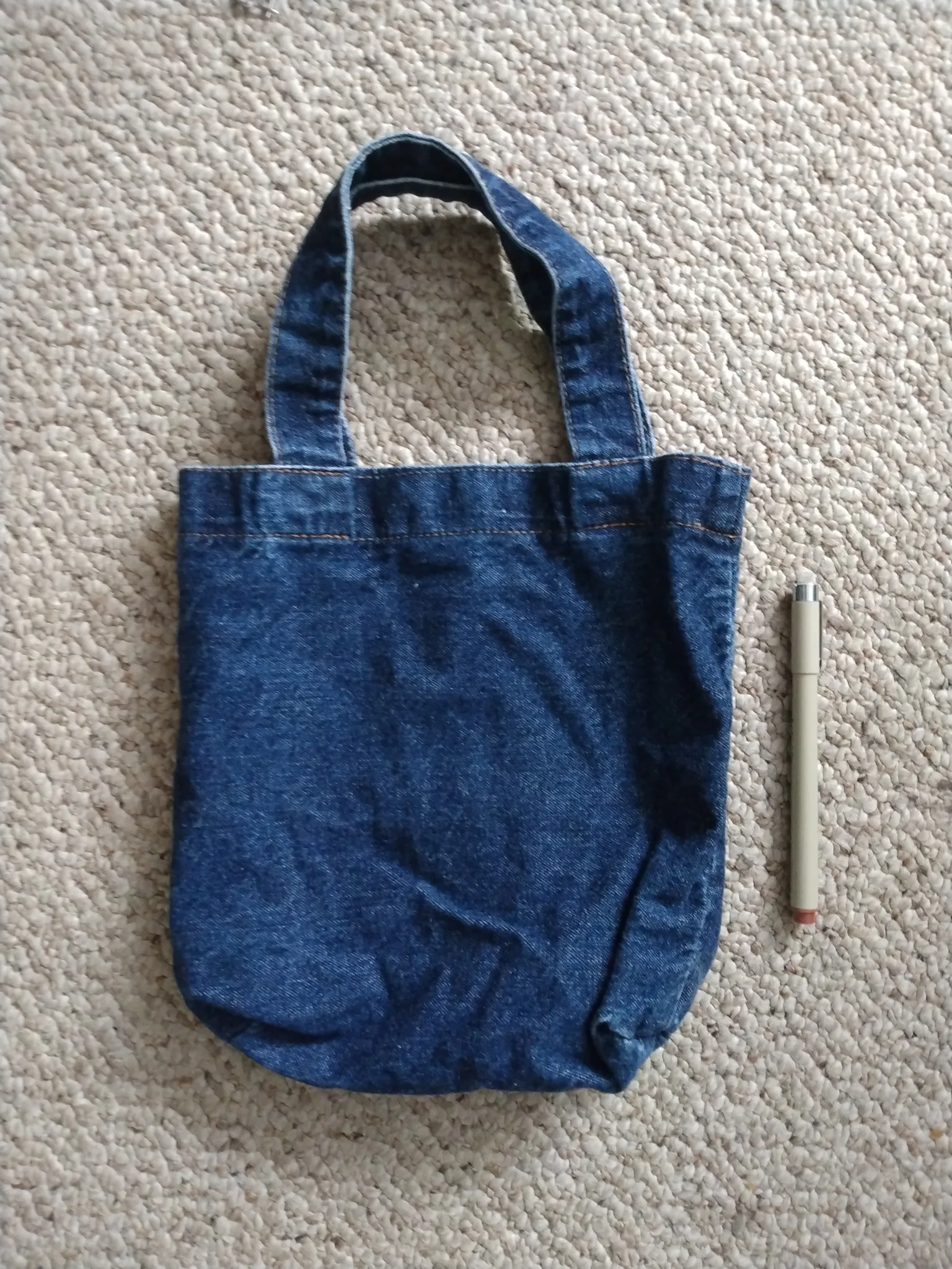 Navy Blue Jean denim purse or mini tote bag or knitting bag photo 1