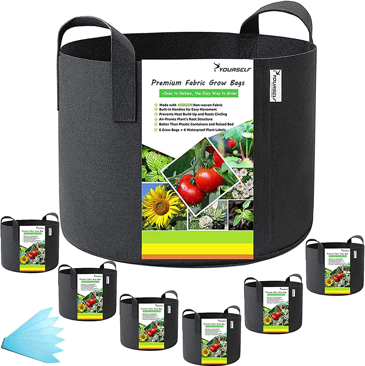 6x Fabric Grow Bags Black 3 Gallon Vegetables Garden Plants photo 1