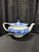 Tea pot with blue transferware design photo 1