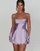 Lavender satin backless tie up mini dress photo 2