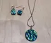 Green Ripple Dichroic Fused Glass Pendant and Earrings photo 1