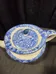 Tea pot with blue transferware design photo 2
