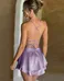 Lavender satin backless tie up mini dress photo 3
