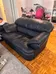 Dark blue leather love seat photo 2