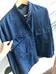 Band Collar/Mandarin Collar Navy Long Sleeve Top  photo 3