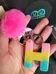 Pom pom key chain purse clip w sparkley H photo 1